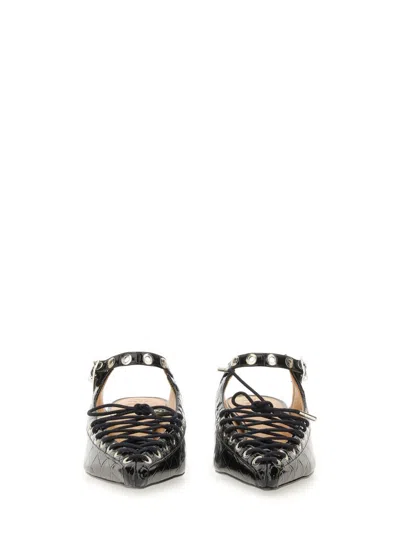 Ganni Laced Block Heel Mules With Eyelet Detailing