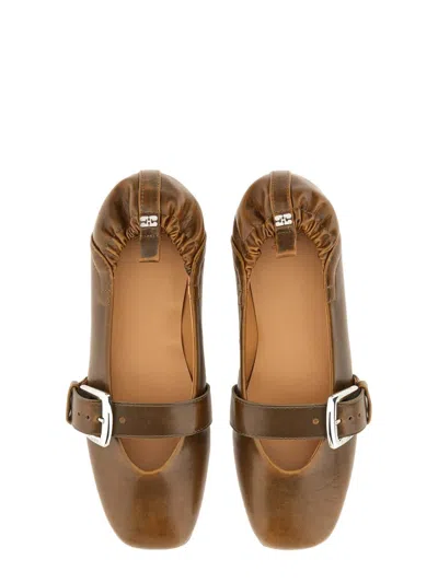 Ganni Ballerina With Buckle Strap In Green