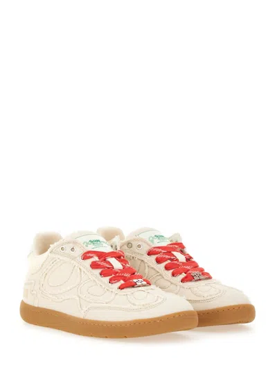 Ganni Canvas Sneaker With Rubber Sole And Embroidered Stitching In Neutral