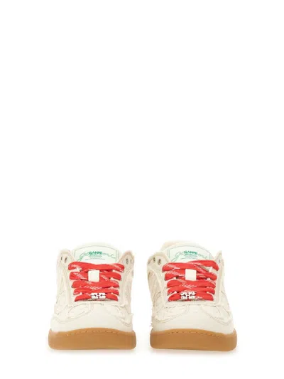 Ganni Canvas Sneaker With Rubber Sole And Embroidered Stitching In Neutral