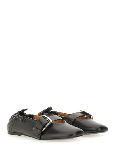 Ganni Ballerina With Buckle Strap In Black