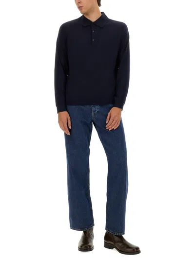 Sunflower Black Polo Shirt With Classic Collar And Ribbed Trims In Blue