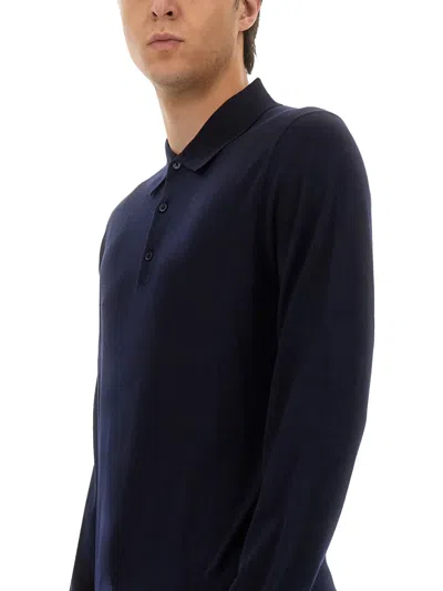 Sunflower Black Polo Shirt With Classic Collar And Ribbed Trims In Blue