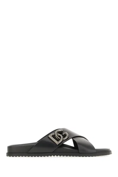 Dolce & Gabbana Black Leather Slippers