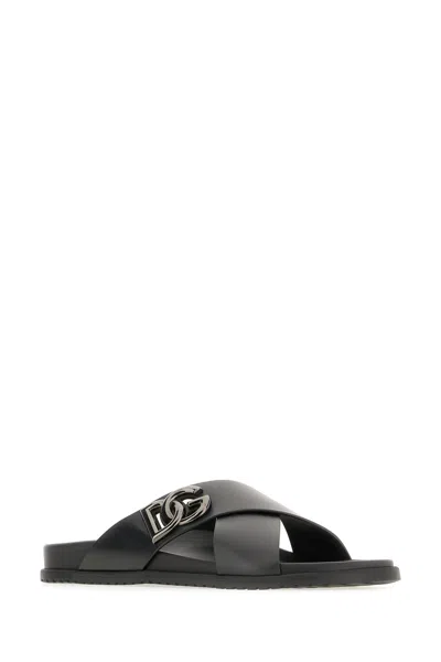 Dolce & Gabbana Black Leather Slippers