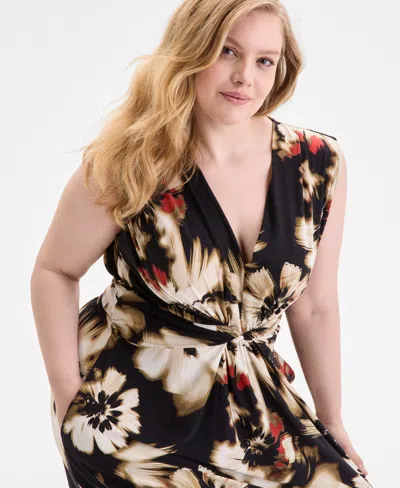 Anne Klein Plus Size Printed Twist-front Maxi Dress