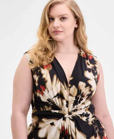 Anne Klein Plus Size Printed Twist-front Maxi Dress