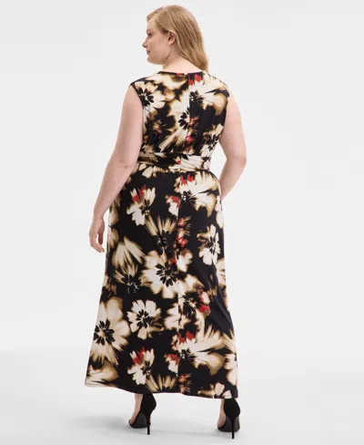 Anne Klein Plus Size Printed Twist-front Maxi Dress