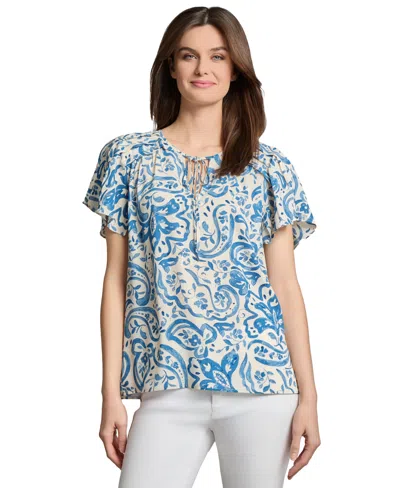 Jones New York Tie-front Top In Blue