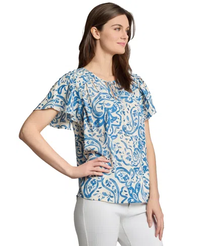 Jones New York Tie-front Top In Blue