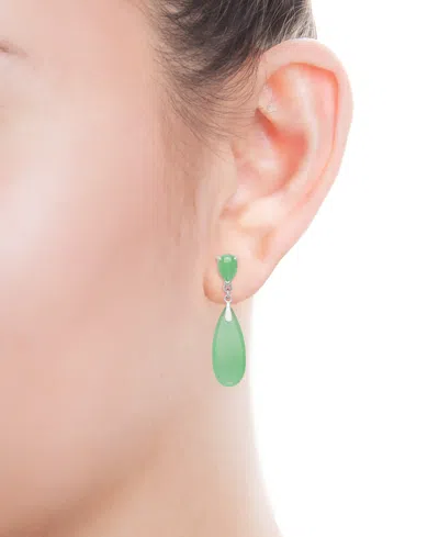 Macy's 2-pc. Set Dyed Green Jade Elongated Pear Pendant Necklace & Matching Drop Earrings In Sterling Silve