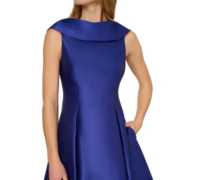Adrianna Papell Roll Neck Mikado Fit & Flare Dress In Blue