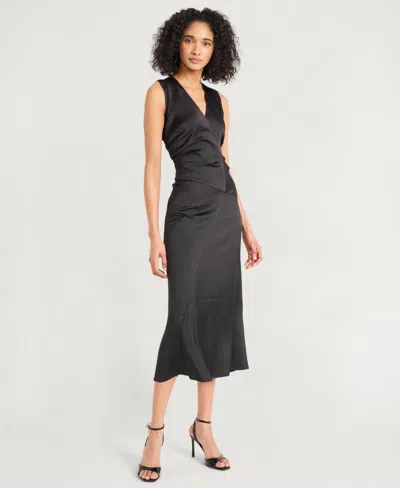 Luxely Ruched Satin Midi Dress