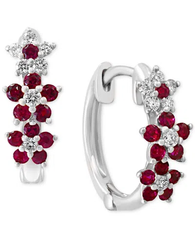 Lali Jewels Ruby (1/3 Ct. T.w.) & Diamond (1/8 Ct. T.w.) Extra-small Hoop Earrings In 14k Yellow Gold, 0.15" (al