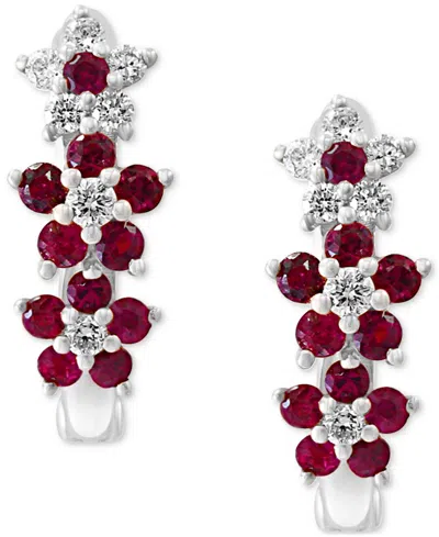 Lali Jewels Ruby (1/3 Ct. T.w.) & Diamond (1/8 Ct. T.w.) Extra-small Hoop Earrings In 14k Yellow Gold, 0.15" (al
