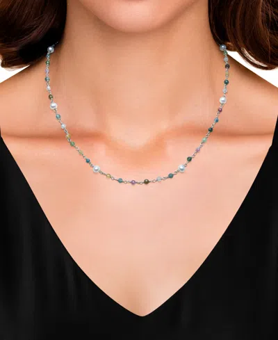Macy's Cultured Freshwater Pearl (4-5mm) & Multicolor Tourmaline 18" Collar Necklace In Sterling Silver In Multi