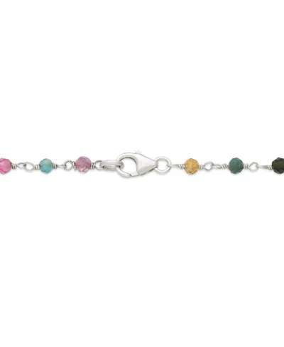 Macy's Cultured Freshwater Pearl (4-5mm) & Multicolor Tourmaline 18" Collar Necklace In Sterling Silver In Multi