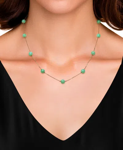 Macy's Dyed Green Jade Bead Station 18" Collar Necklace In 10k Gold