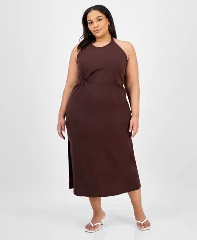 Bar Iii Trendy Plus Size Halter-neck Linen-blend Midi Dress, Exclusively At Macy's