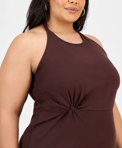 Bar Iii Trendy Plus Size Halter-neck Linen-blend Midi Dress, Exclusively At Macy's
