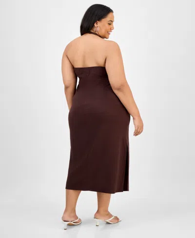 Bar Iii Trendy Plus Size Halter-neck Linen-blend Midi Dress, Exclusively At Macy's