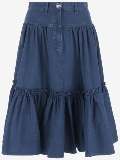 Valentino Dark Blue Cotton Midi Skirt