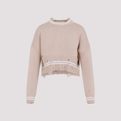 Marni Distressed Cropped Knitted Sweater In Pink