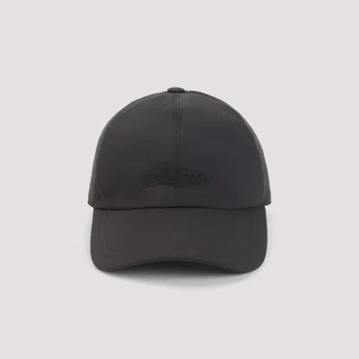 Brioni Coffee Polyester Baseball Cap With Tonal Visor In Black