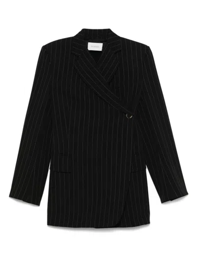 Sportmax Chalk-striped Blazer With Crossover Fastening In Black
