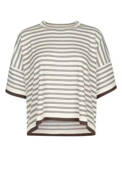 Brunello Cucinelli Striped Motif Wool And Cashmere Sweater In White