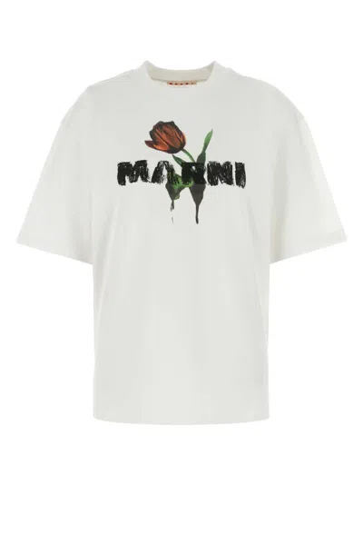 Marni White Cotton T-shirt With Tulip Print Women In White