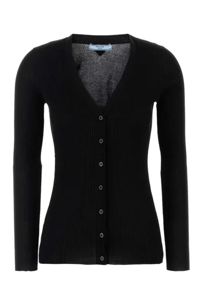 Prada Cardigan In Cotone Nero  Donna