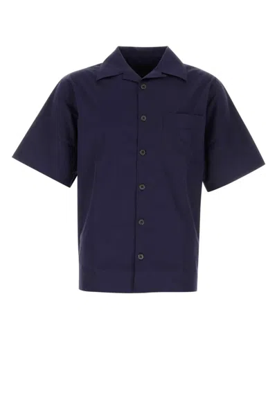 Prada Lapel Short-sleeved Shirt In Blue