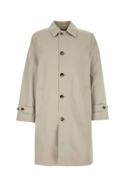 Burberry Long Cotton Double-breasted Coat With Notched Lapel