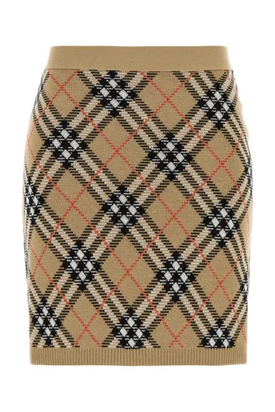 Burberry Embroidered Wool Blend Mini Skirt In Brown