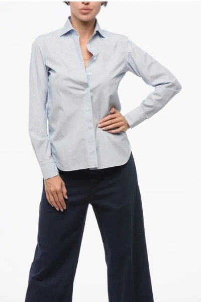 Finamore 1925 Hairline Patterned Popeline Shirt With Standard Collar In Multi