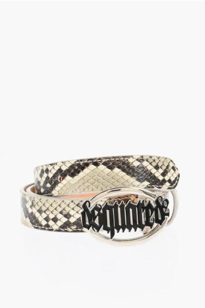 Dsquared2 Python Effect Leather Belt With Gothic Dsquared Buckle 25mm