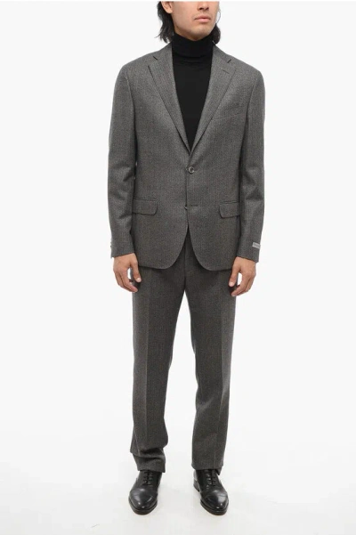 Nino Danieli Pinstriped Motif Single Breasted Wool Suit With Flap Pockets