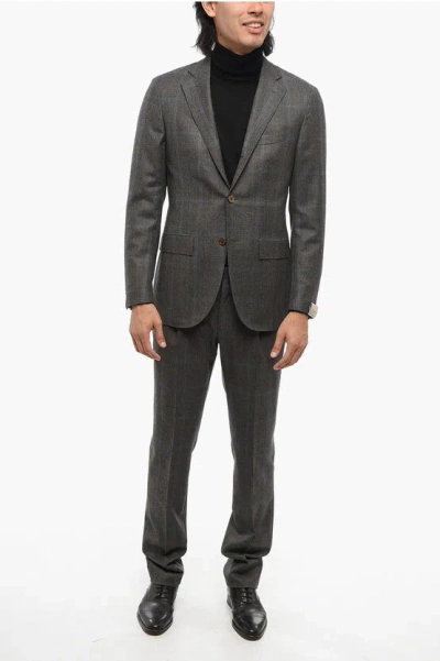 Corneliani Prince Of Wales Motif Wool Single Breasted Blazer With Flap