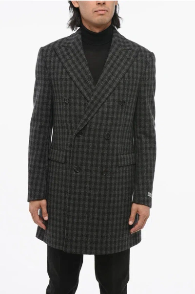 Nino Danieli Wool Double Breasted Coat With Checkered Motif