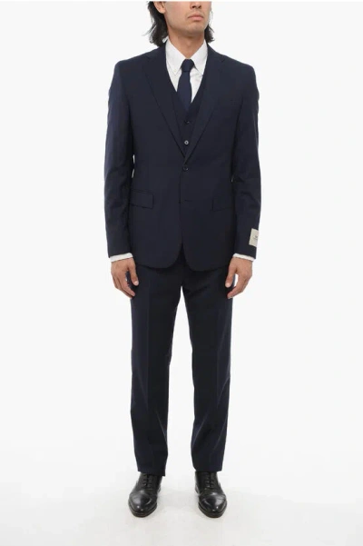 Corneliani Cc Collection Virgin Wool Side Vents Notch Lapel 3 Piece Wai In Blue