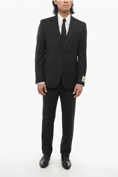 Corneliani Cc Collection Virgin Wool Side Vents Peak Lapel 3 Piece Wais In Black