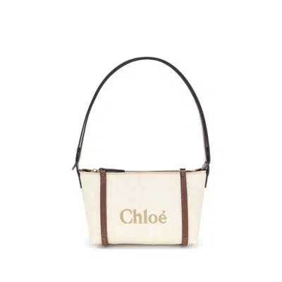 Chloé Structured Canvas Shoulder Bag With Leather Accents