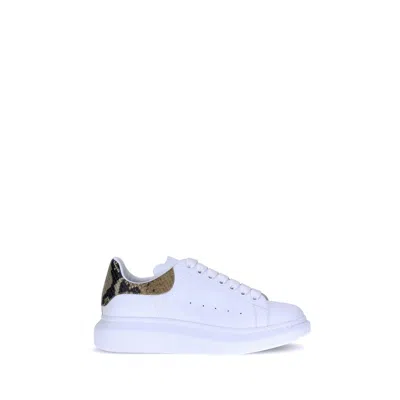 Alexander Mcqueen White Oversize Sneakers With Snake Print On The Heel In Leather Man In White