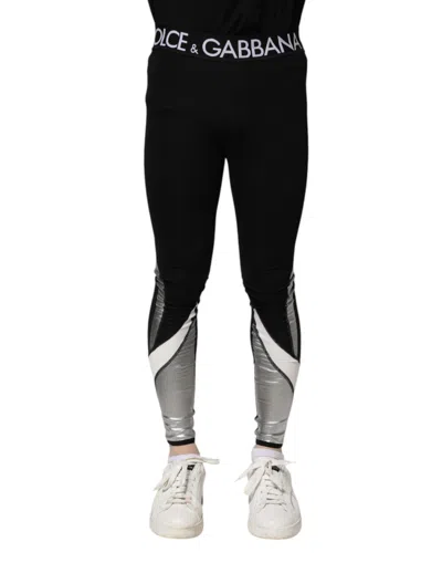 Dolce & Gabbana Black Silver Nylon Skinny Men Leggings Pants In Black