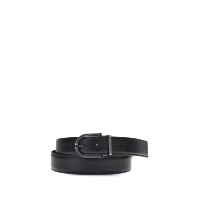 Ferragamo Black Belt With Gancini Buckle In Leather Man In Black