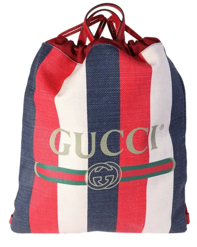 Gucci Blue, Green, Red, White Canvas Sylvie Drawstring Backpack Tote  (authentic Pre-loved)