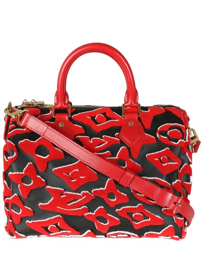 Pre-owned Louis Vuitton Black, Red Leather, Canvas, Velvet X Uf Tufted Speedy  Bandouliere 25 (authentic Pre-l