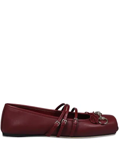 Gucci Ballet Flats In Rosso Ancora With Horsebit In Burgundy