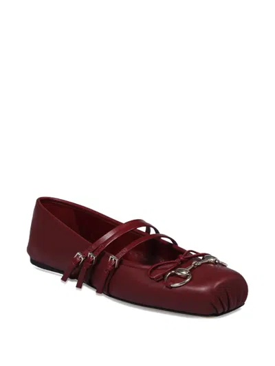 Gucci Ballet Flats In Rosso Ancora With Horsebit In Burgundy